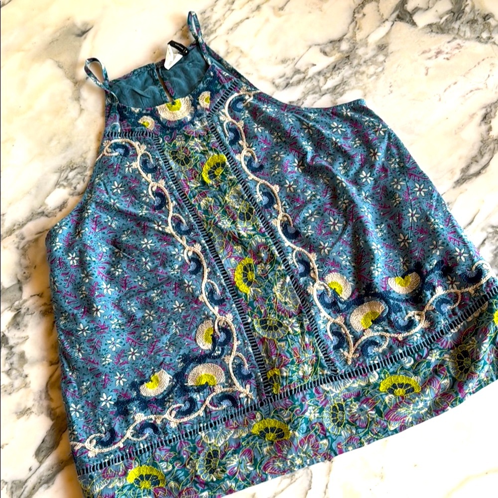 Anthropologie Boho Floral Embroidered Tank Top - Size 12 - Picture 6 of 16